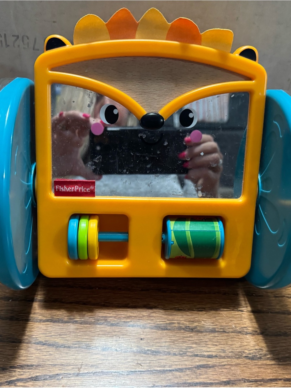 Fisher-Price Yellow and Blue Activity Mirror beaver rolling Toy